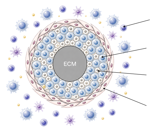 Complex lung organoid containing alveolar cells, endothelial cells, fibroblasts, PBMCs, and human-derived ECM